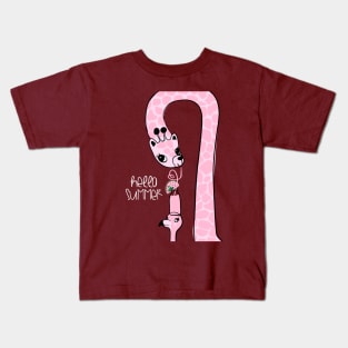 Pink giraffe flamingo illustration Kids T-Shirt